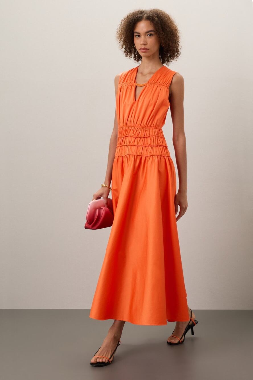 ROKSANDA x RTR Women's Orange Smocked Waist V-Neck Sleeveless Maxi Dress Size 4 - Picture 1 of 16